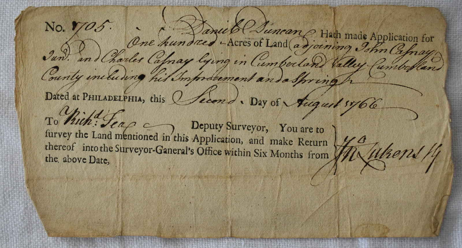 1766 Land Application Pa: For 100 Acres Charles County by Daniel Duncan