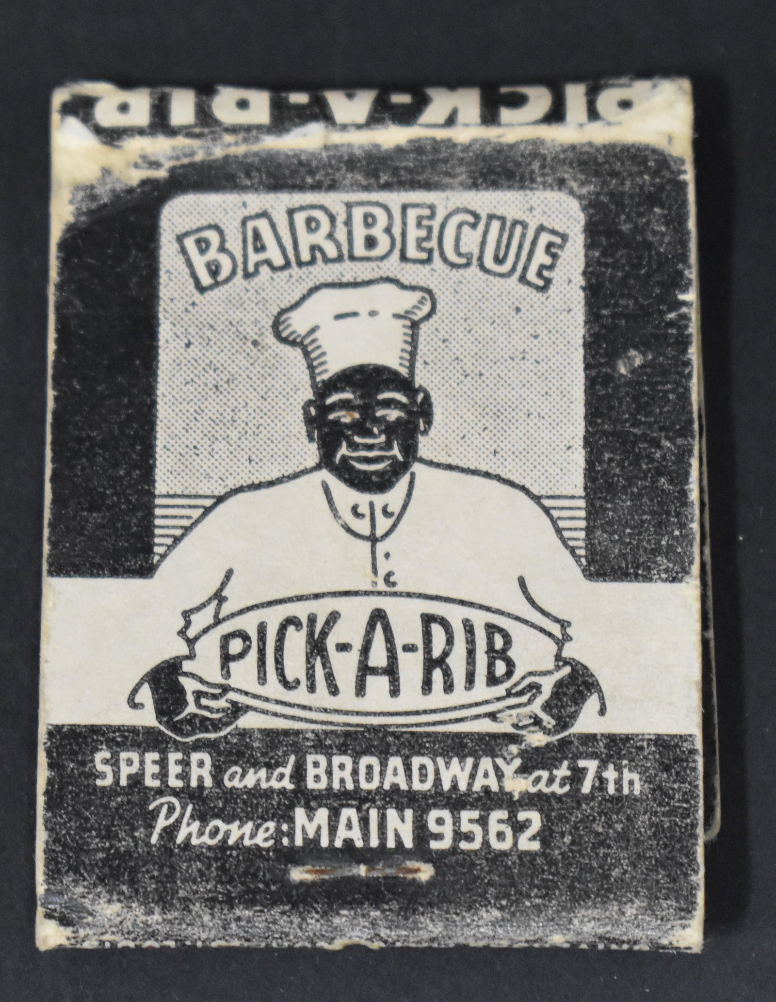 Pick A Rib Barbecue Matchbook: Denver Colorado Speer and Broadway at 72nd FAST 8835 and MAIN 9562