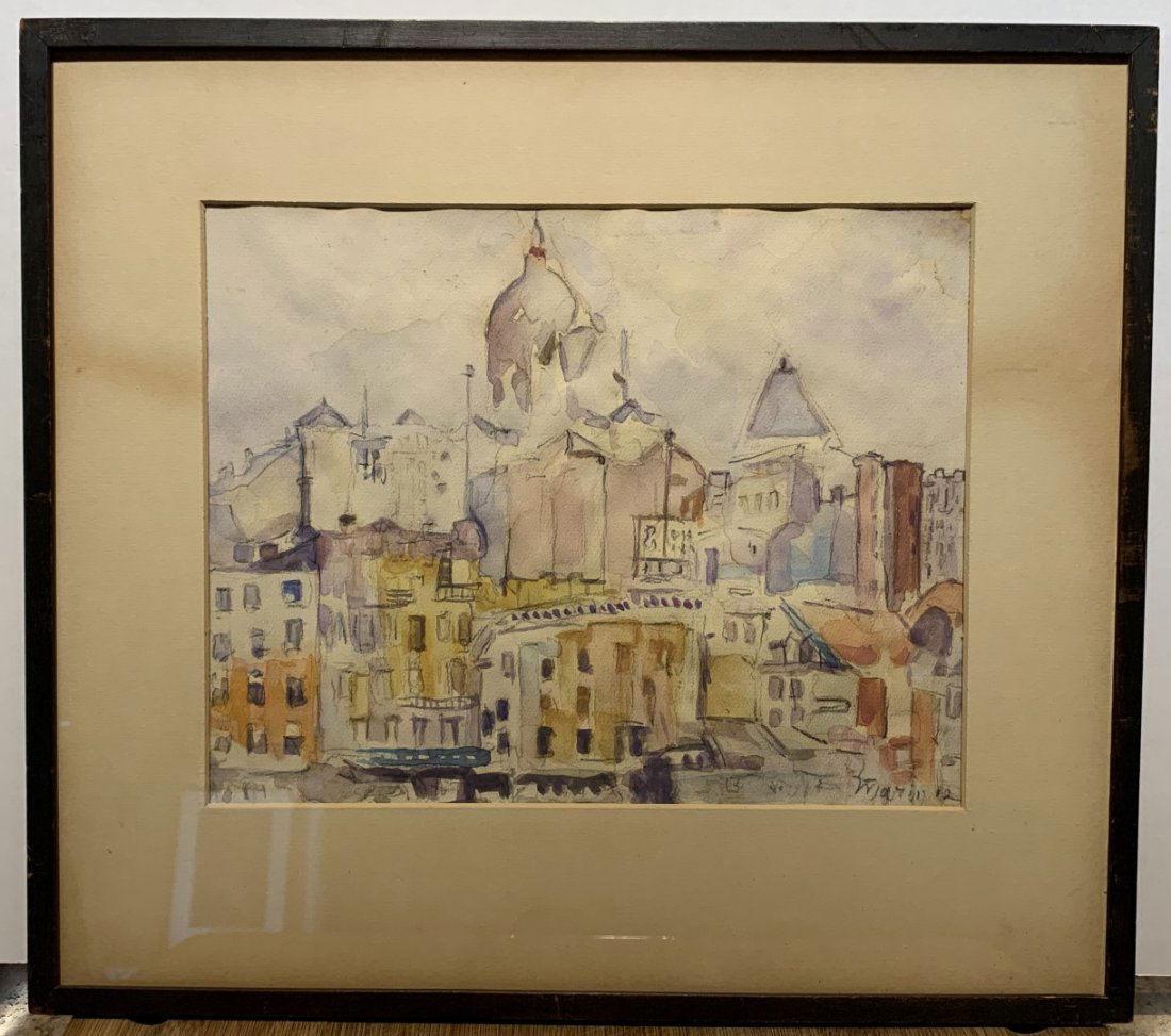 John Marin; 20thC. American Modernist Watercolor -: Watercolor and pencil on paper. Downtown New York. Signed l.r. and dated '12(1912); 8in. X 10.5in.(image size)