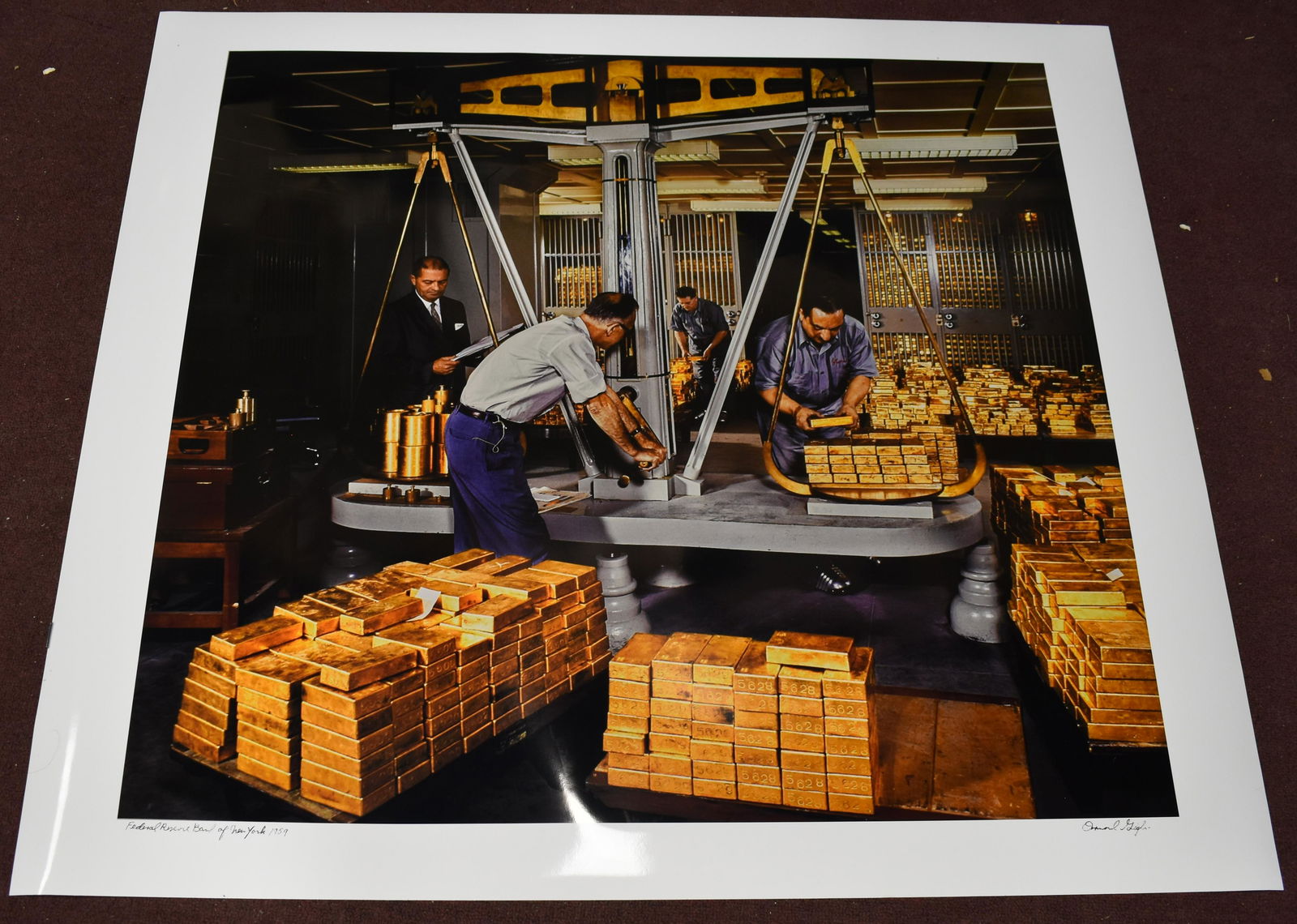Ormond Gigli. Federal Reserve Bank of New York 1959.: Printed later Signed. Image 31"H x 33"W. Overall 36"H x 40"W