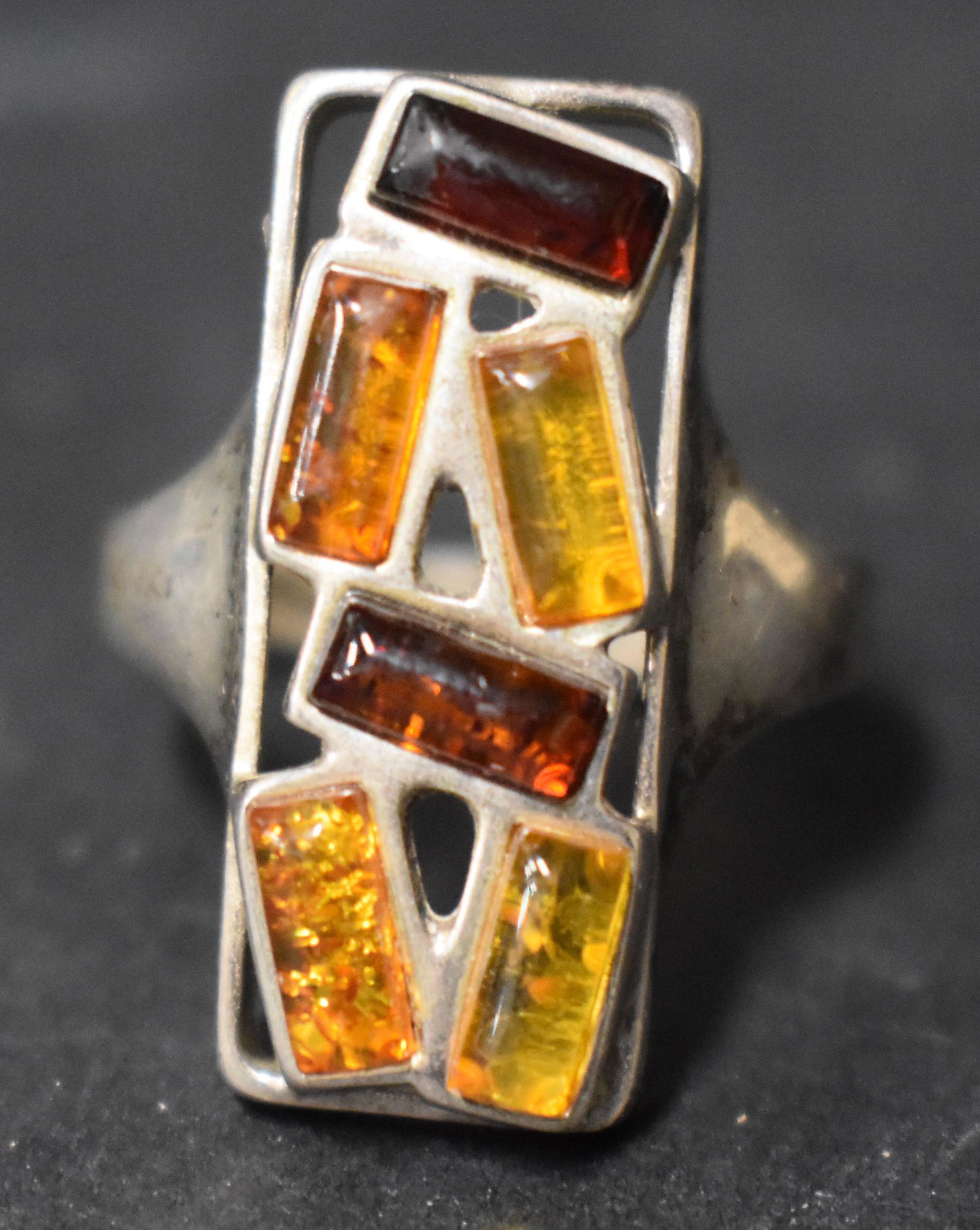 Art Smith Sterling and Amber Ring: Athur George "Art" Smith one of the leading modernist jewelers of the mid-20th century.. Size 10****This, an item from a local elder, older than his 60 years, up until this past month, a very active,