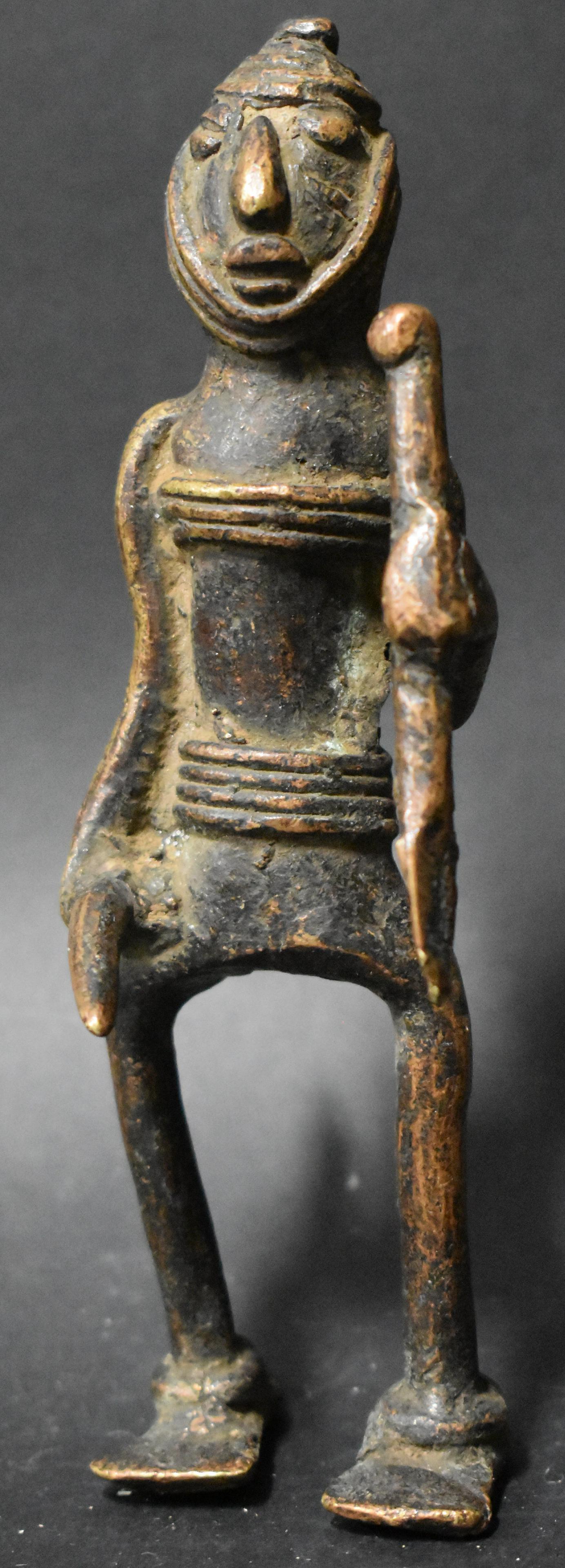 19C. African Bronze Figure: Warrior with Weapons. Size 6"H .****This, an item from a local elder, older than his 60 years, up until this past month, a very active, eclectic and constant collector. Responding to recent health new