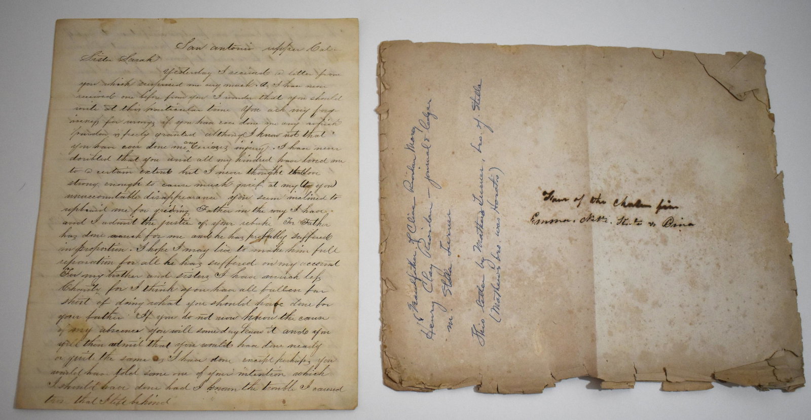 Henry Clay Riordan related hand written letter: Henry Clay Riordan married Stella Turner. This is a 4 pg hand written letter by Stella Turner's brother Mathew Turner tp "Sister Sarah" Personal in nature addressing family issues.