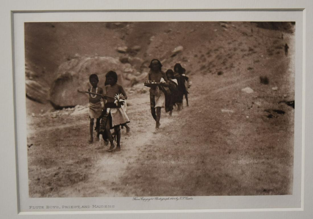 Edward Sheriff Curtis. Orig Photogravure.: Seattle, Wash. The Flute Boys, Priest and Maidens" Copyright 1921 Holland Van Gelder paper. From Curtis's North American Indians 5.5"x8" Overall 20"x16"