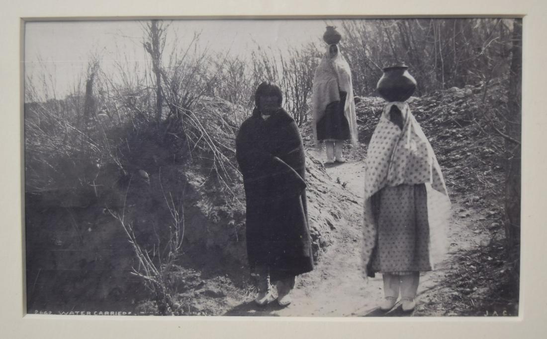 William Henry Jackson Silver Gelatin Photo: #2642 Zuni Water Carriers. C.1870 Signed and Titled in the negative. 4"x6" Overall 16"x14"