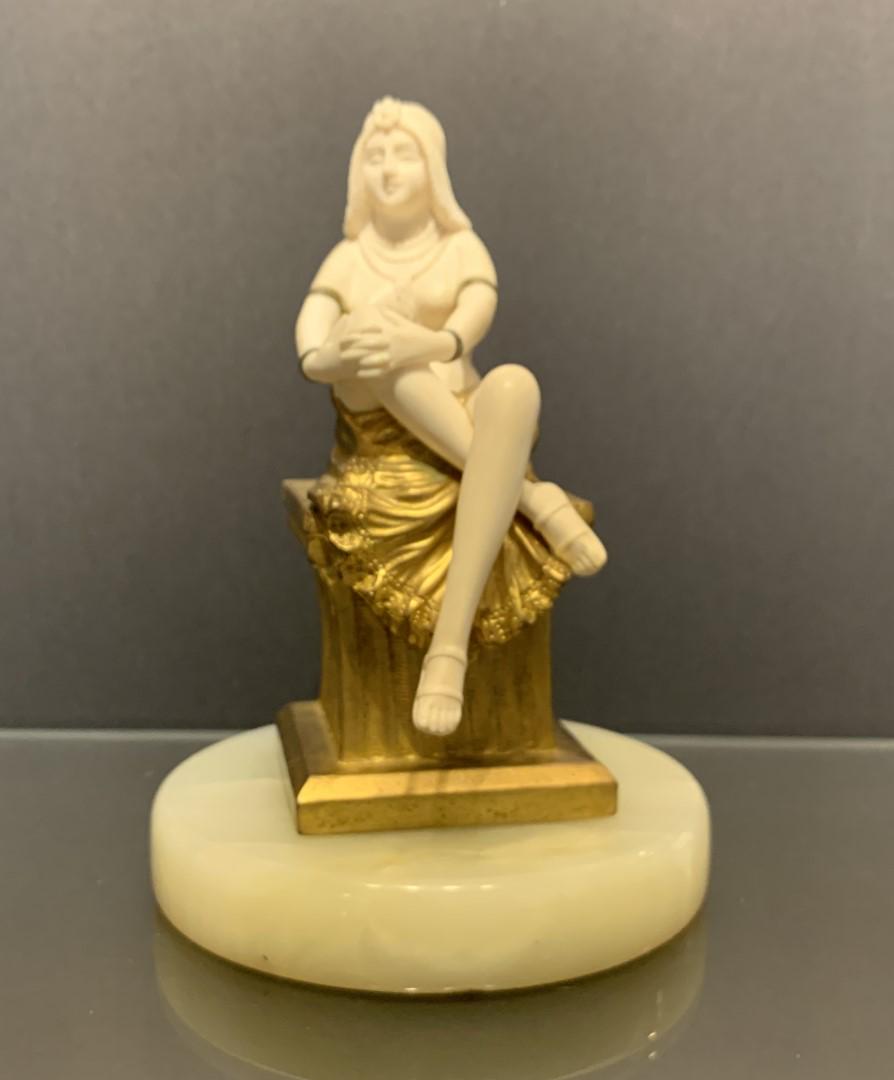Theophile Somme; French Bronze Phoenician Girl Signed: Theophile Somme (1871 - 1952) Original French Art Deco Bronze and Carved Grouping. Phoenician Girl. Inscribed on base and impressed France. Alabaster base; 7.25in.H.(w/base)