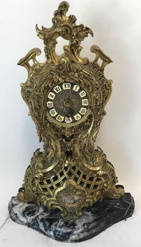 19th C. Ornate Dore Bronze Mantle Clock: Fancy French mantle clock. 16"H 12 inches wide
