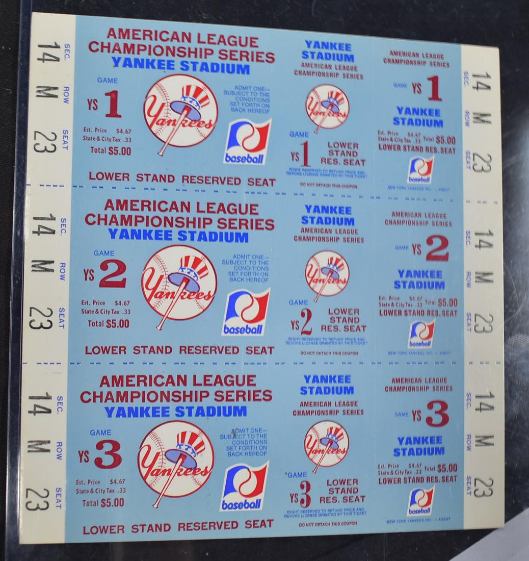 Yankee Championship Tickets: 3 uncut tickets for American League Championship Series