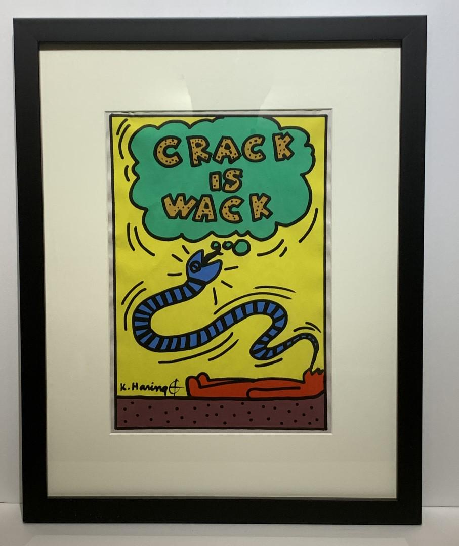 Keith Haring(after); Contemporary Watercolor Crack is: Watercolor and felt tip pen. Crack is Wack. After Keith Haring. Signed l.l.; 11in. X 7.5in.(image size)