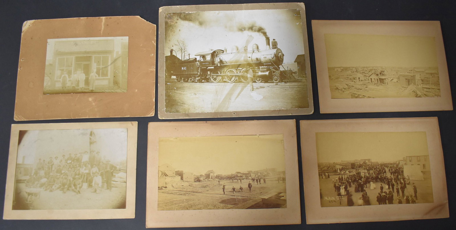 Vintage Western Cabinet Photos (6): Includes group of men at Eiler Smelt; early C & N-W.R & Henry Busche Sugar Factory; 6 x 8 to 8 x 10