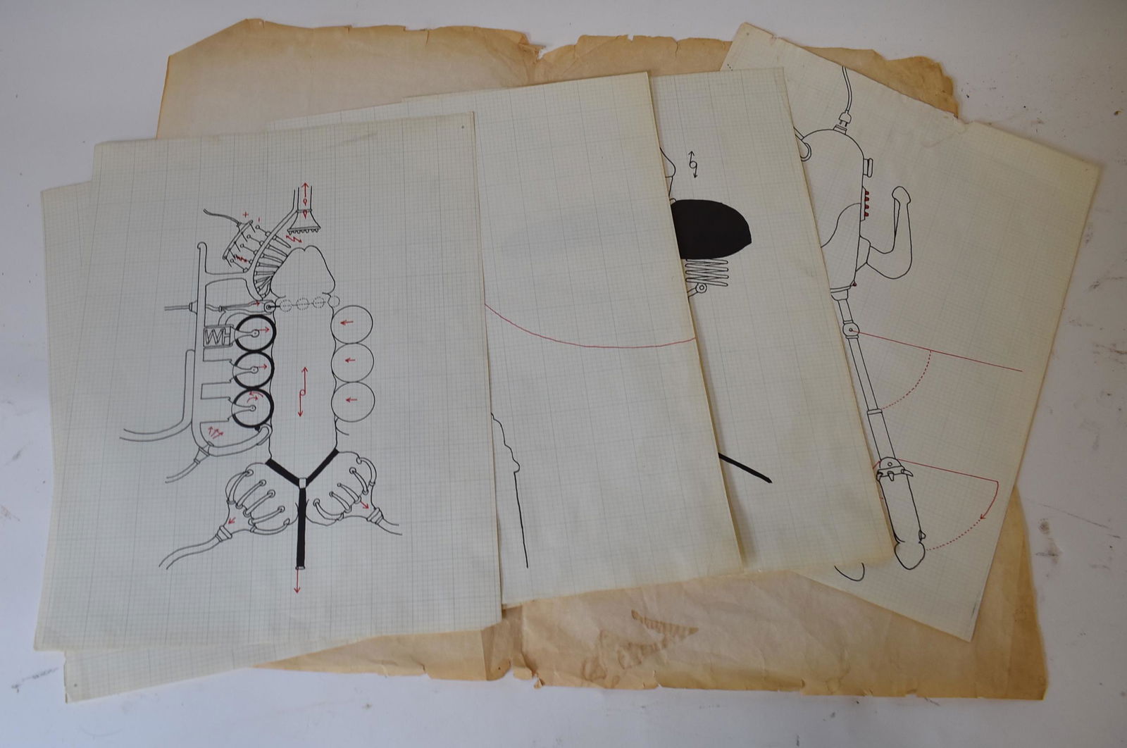 Richard Lindner. Rare Test Proofs (5): Remaining of set above. Unisex contraptions without people.