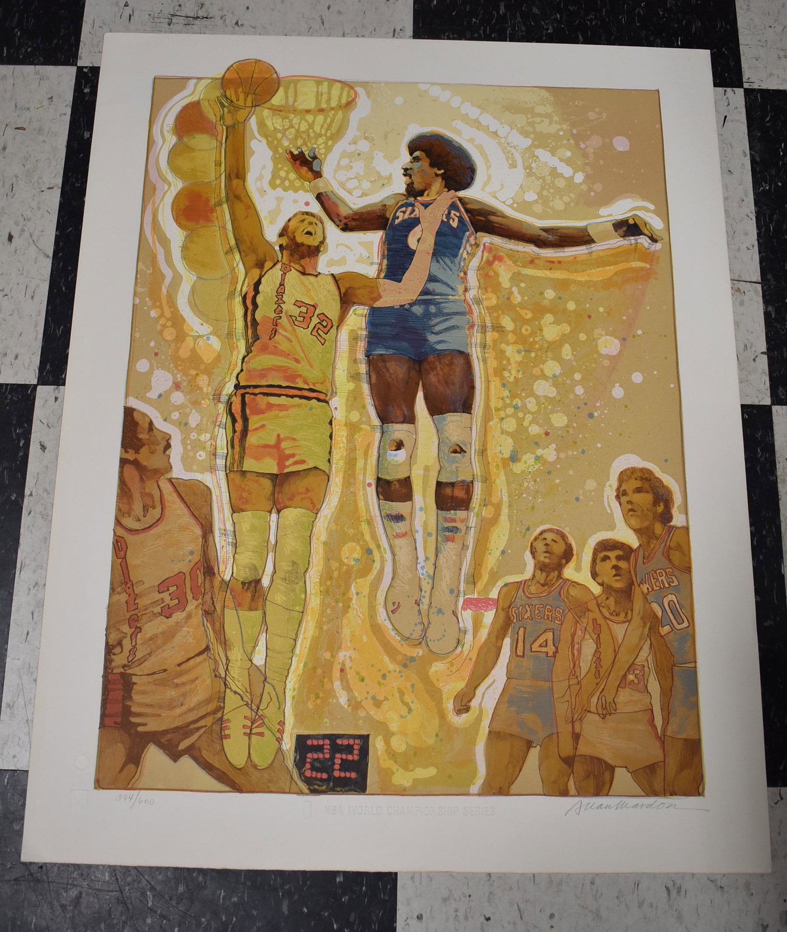 "NBA World Championship Series" A. Mardon Lithograph: Lmtd ed. 394/600 sgd. LR Overall Size 28x22