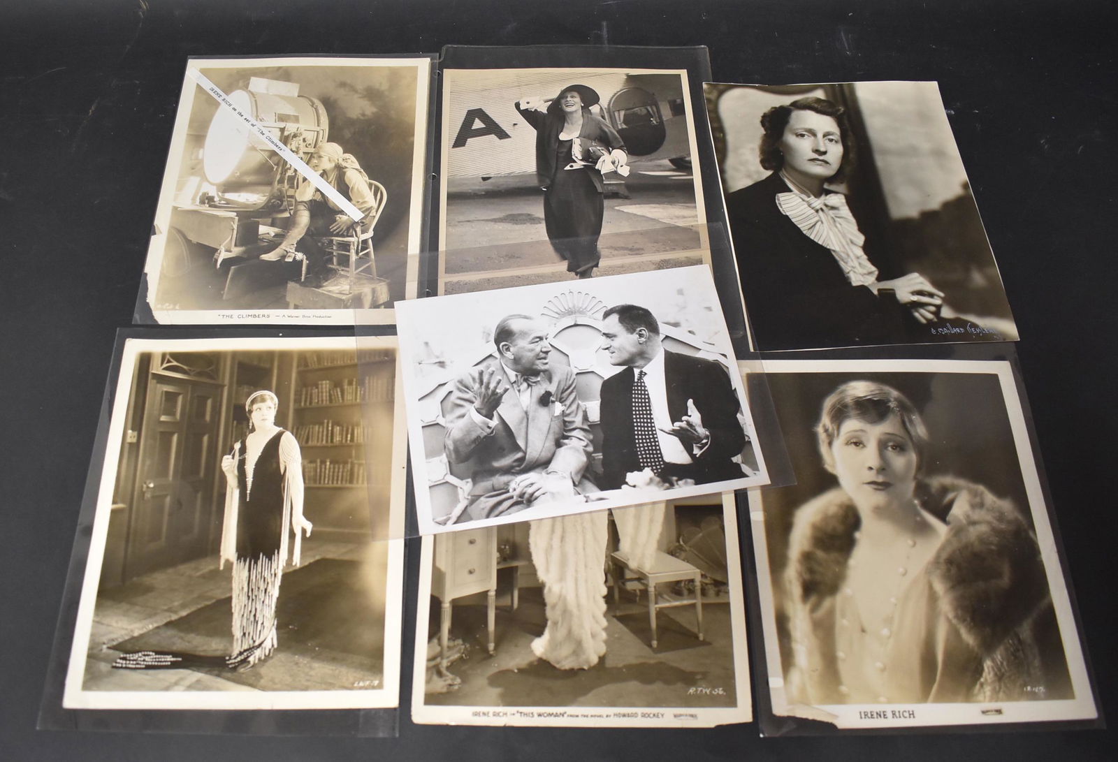 Vintage Movie Photos (7): Unidentified portrait by G. Maillard Kesslere NY; Irene Rich (5) inc. a publicity photo for The Climbers, one for "This Woman", as well as a photo in an erte gown in "Lady Windemere's Fan", and two ot