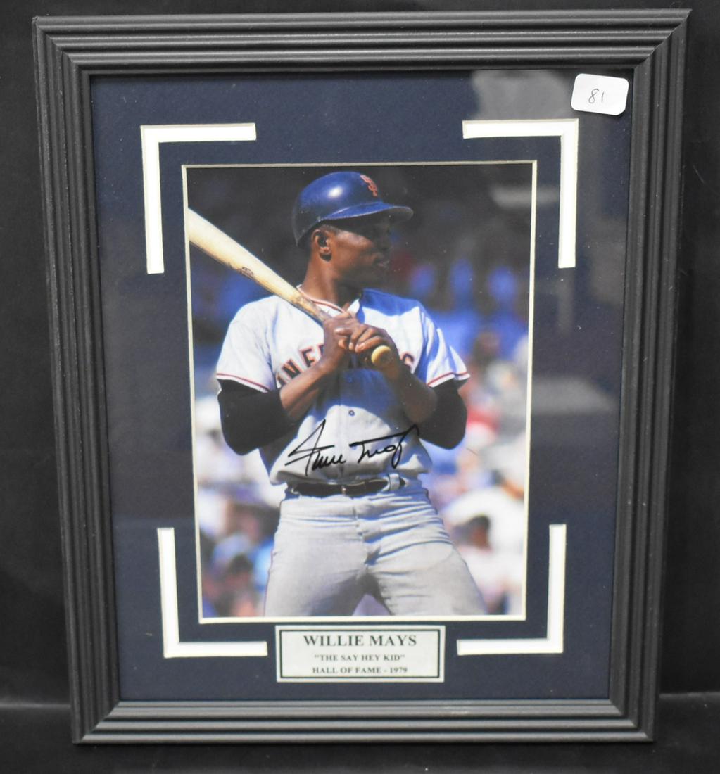 Willie Mays Signed Photo Display: Framed. 8x10.