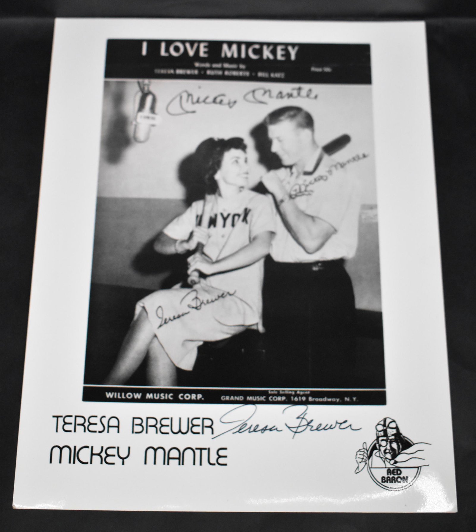 Mickey Mantle Teresa Brewer Autographed Photograph: For "I Love Mickey. 8 x 10