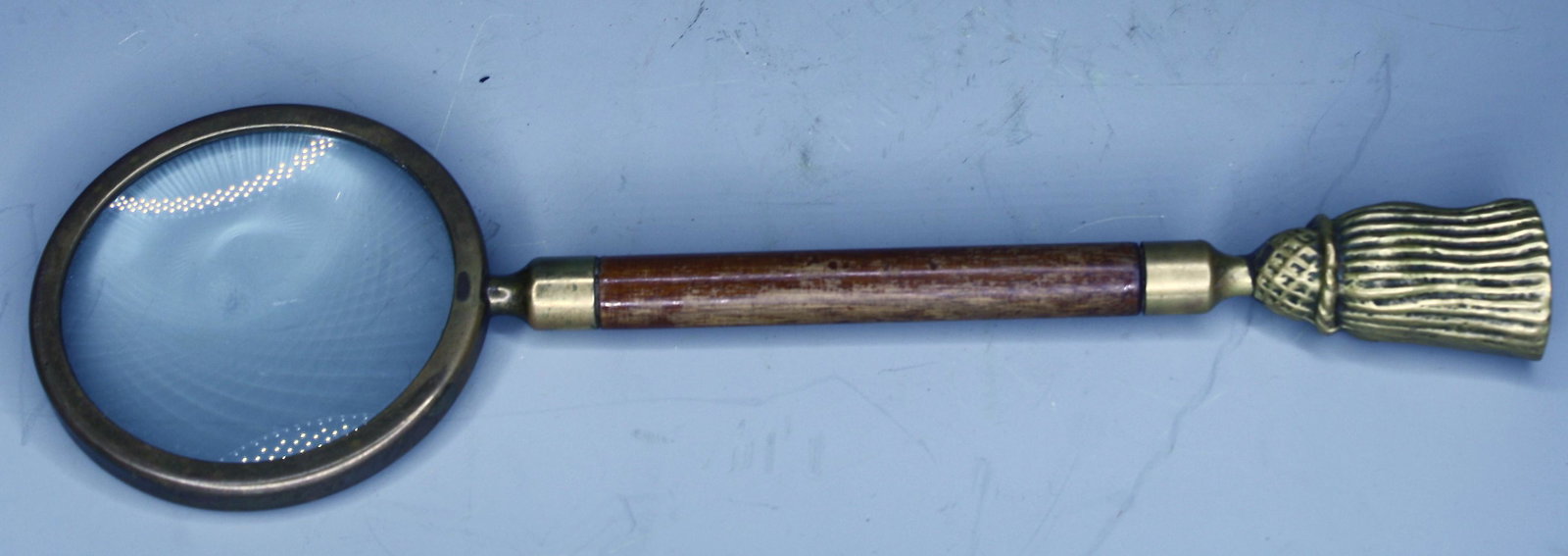 Antique Magnifying Glass: Brass and wood handle 11"L