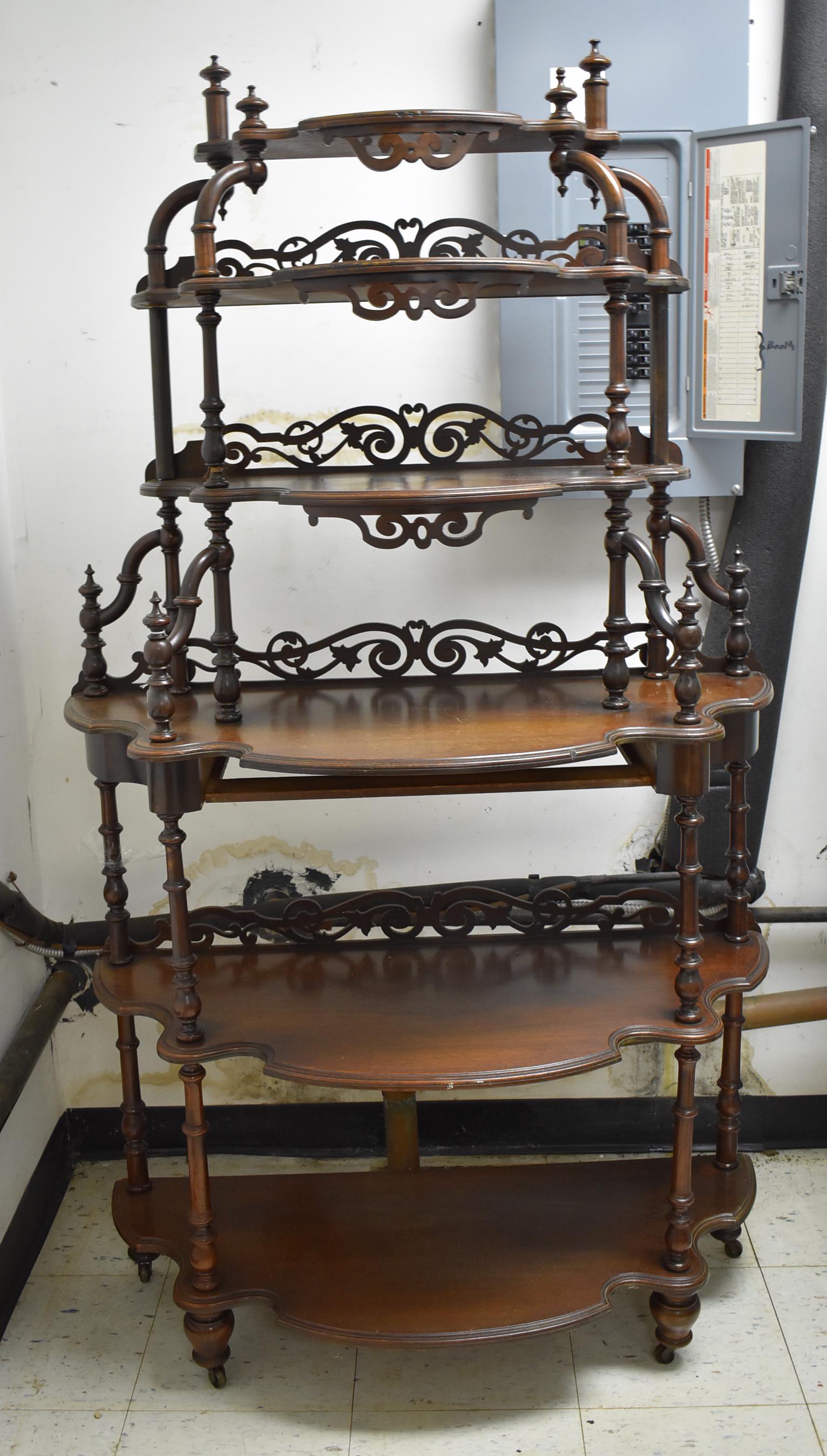 Victorian Etagere: With shelves and carvings 64"H x 36"W x 16:"D