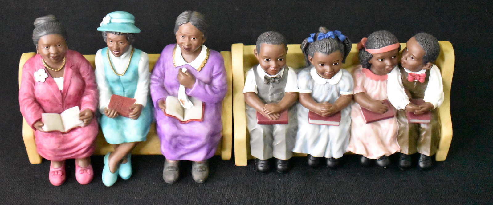 Unknown Artist. Pr. Church Pews: Hand painted ceramic. Well modeled. Mid 20th C. Fine condition 4"H. x 6"W