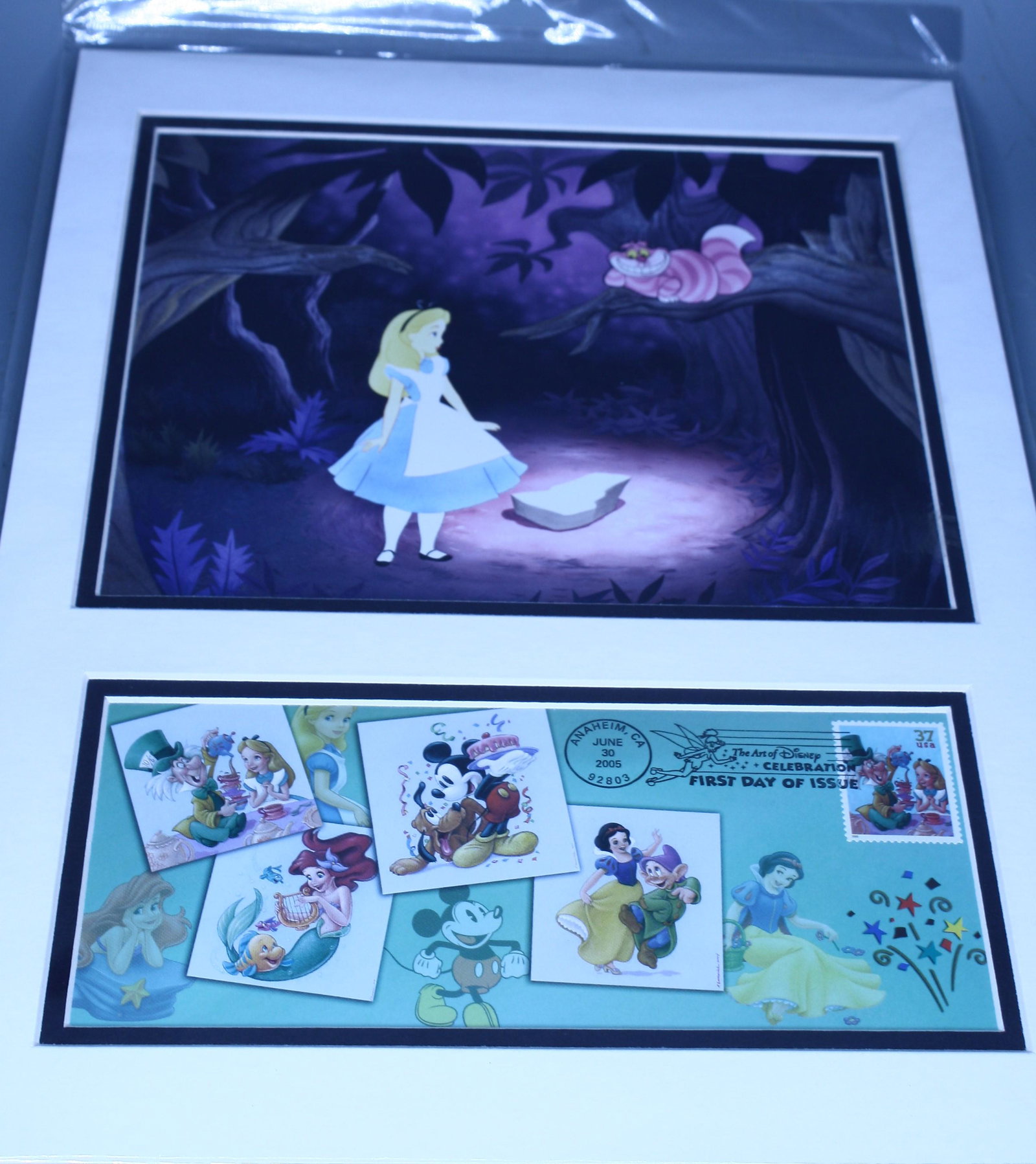 Walt Disney Alice in Wonderland First Day Cover: First Day Cover. Alice and Cheshire. 2005; 16in. X 12in.