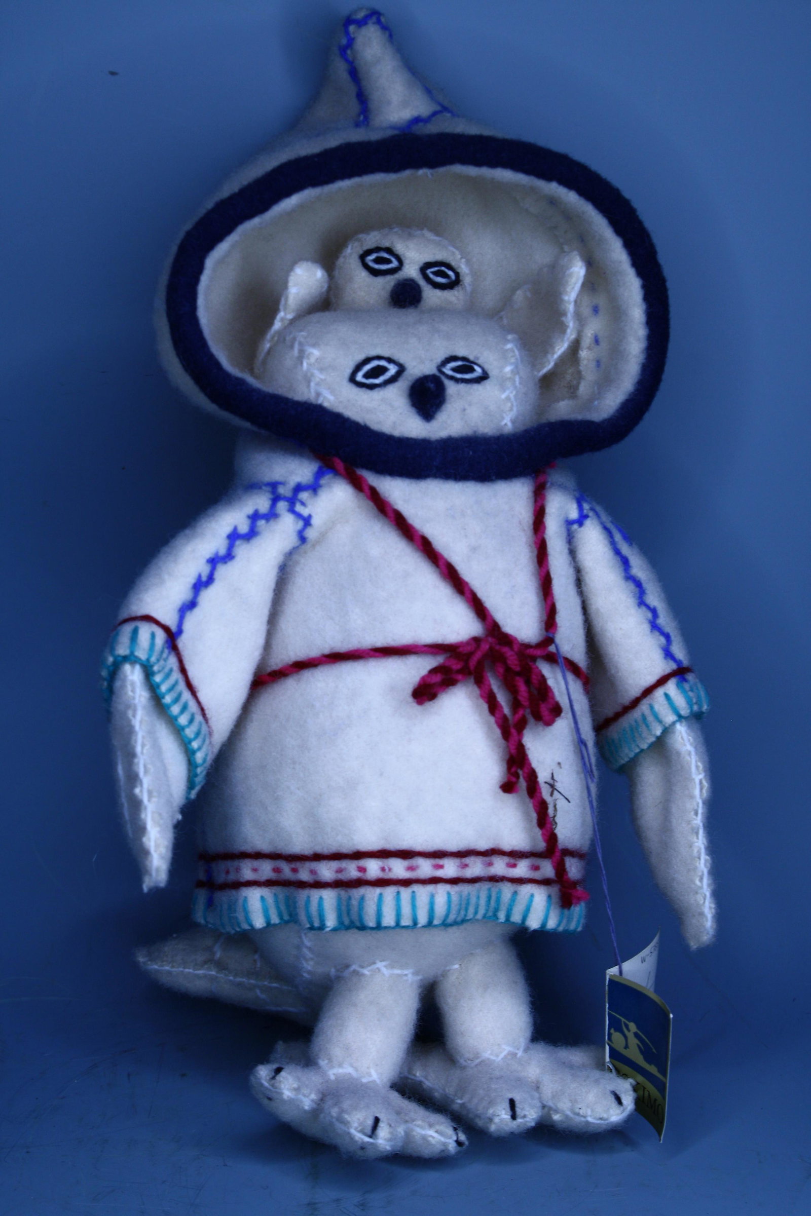 Inuit Eskimo Handmade Doll: Inuit handmade doll. Owl. Brenda Egotch. Original label; 16in.H.