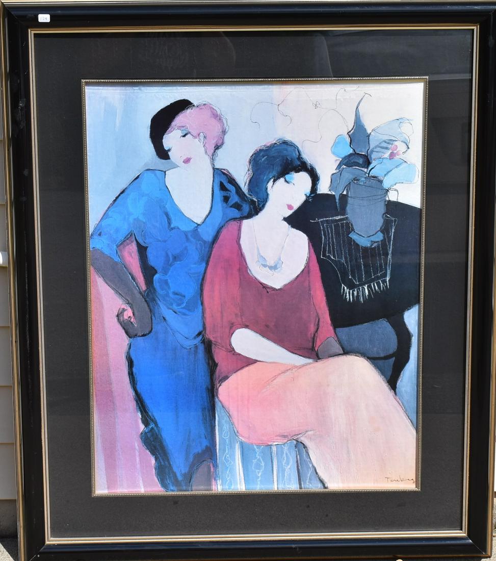 Itzchak Tarkay. Mixed Media. Sgd: Ladies Contemplated. Gallery matted and framed. 34 1/4"L x 39 1/4"H. (Overall) 28 3/4"H x 22 1/2"W