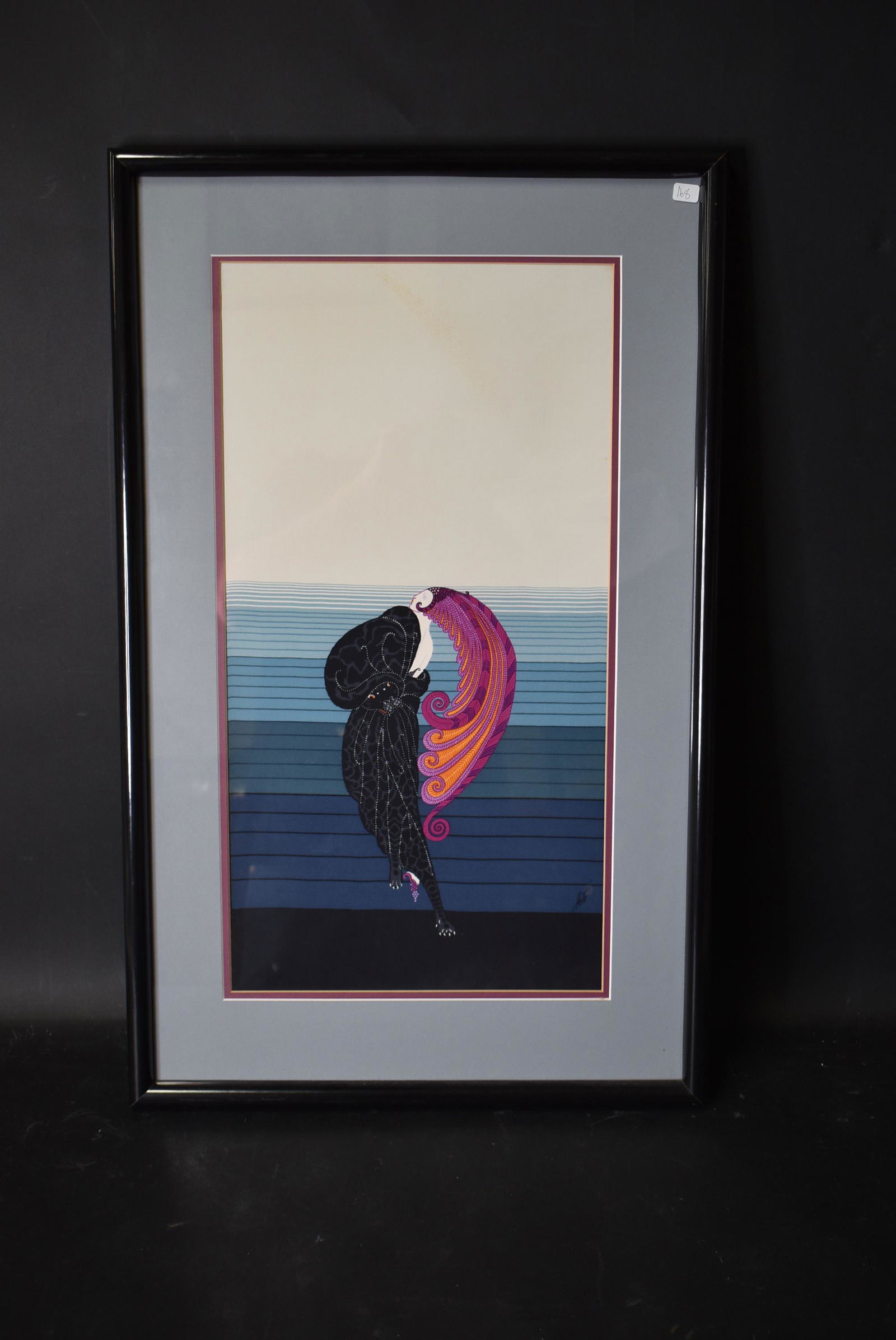 Erte Art Deco Silkscreen: Signed lower right Gallery matted and framed. . 29 x 18 Overall.