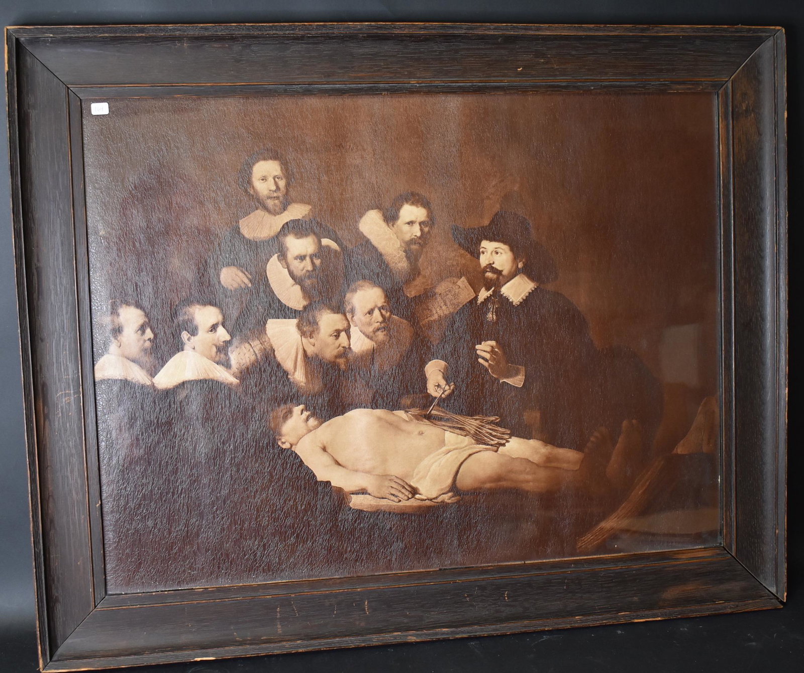 Rembrandt Print Lesson in Anatomy: Bought in 1900 in Paris from J. Kuhn Editeur Compagnie Photographique de Paris. Gallery label for framer. W. H. Renne. 29"H. x 37"W
