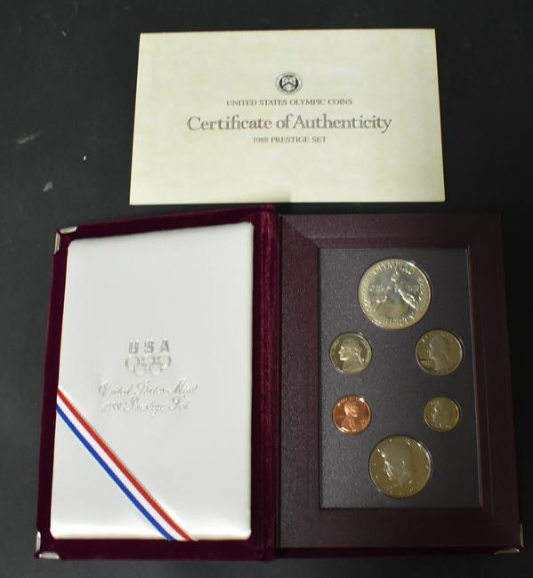 1988 Prestige Set. Inc. Silver Dollar: U. S. Olympic Coins. Contains Silver Dollar for 1988 , Proof set.
