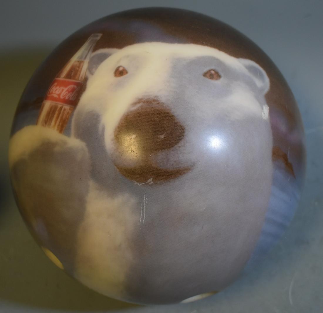 Coca Cola Bowling Bowl w/Polar Bear: Unusual Coca Cola Advertising bowling bowl, polar bear theme. 1980's. 10 1/2 lbs.