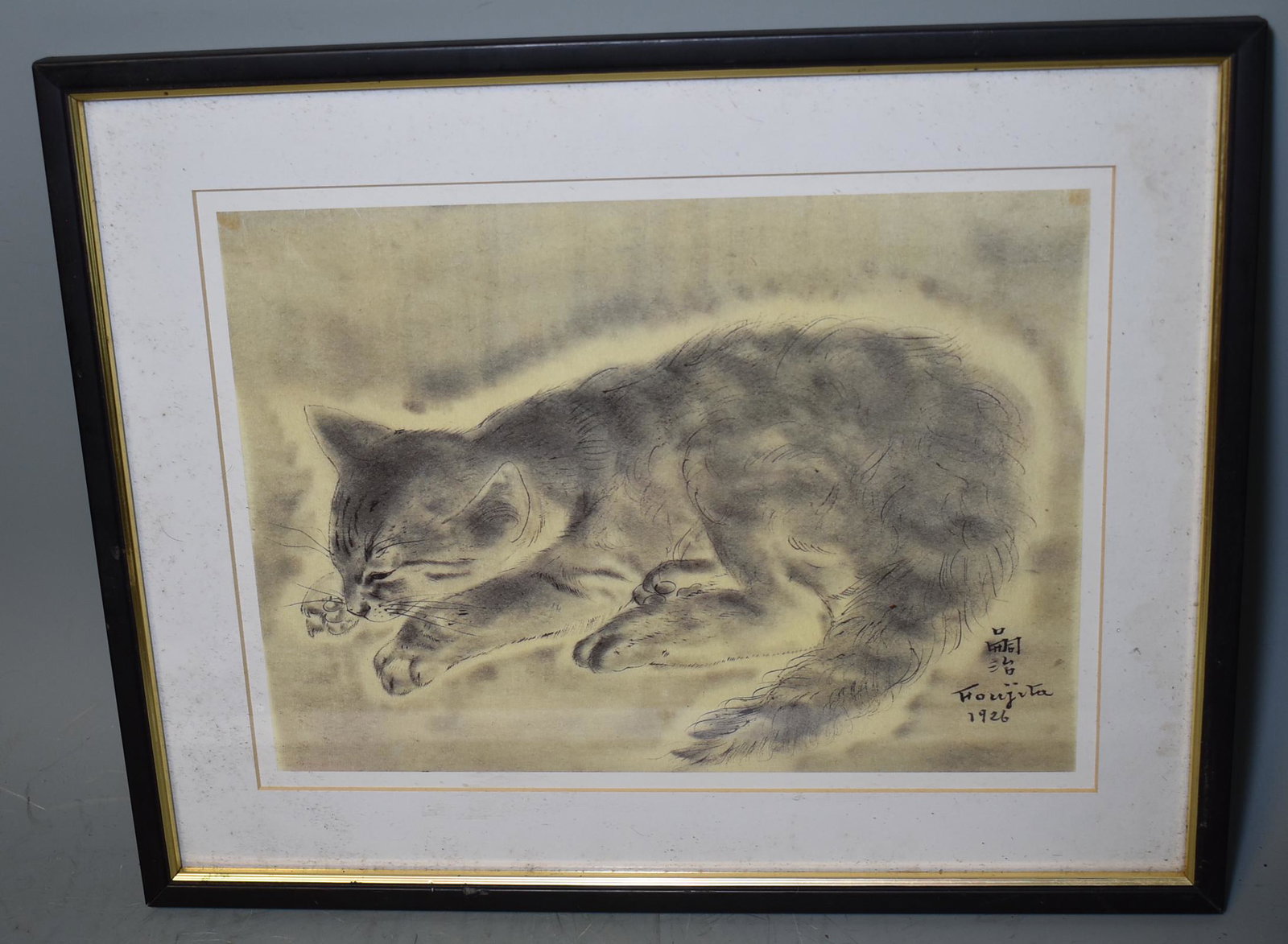 Foujita, Sleeping Cat litho: Dated 1925. Delicate soft tones. Possibly off set lithography 11 1/8" x 8 1/2" (visual)