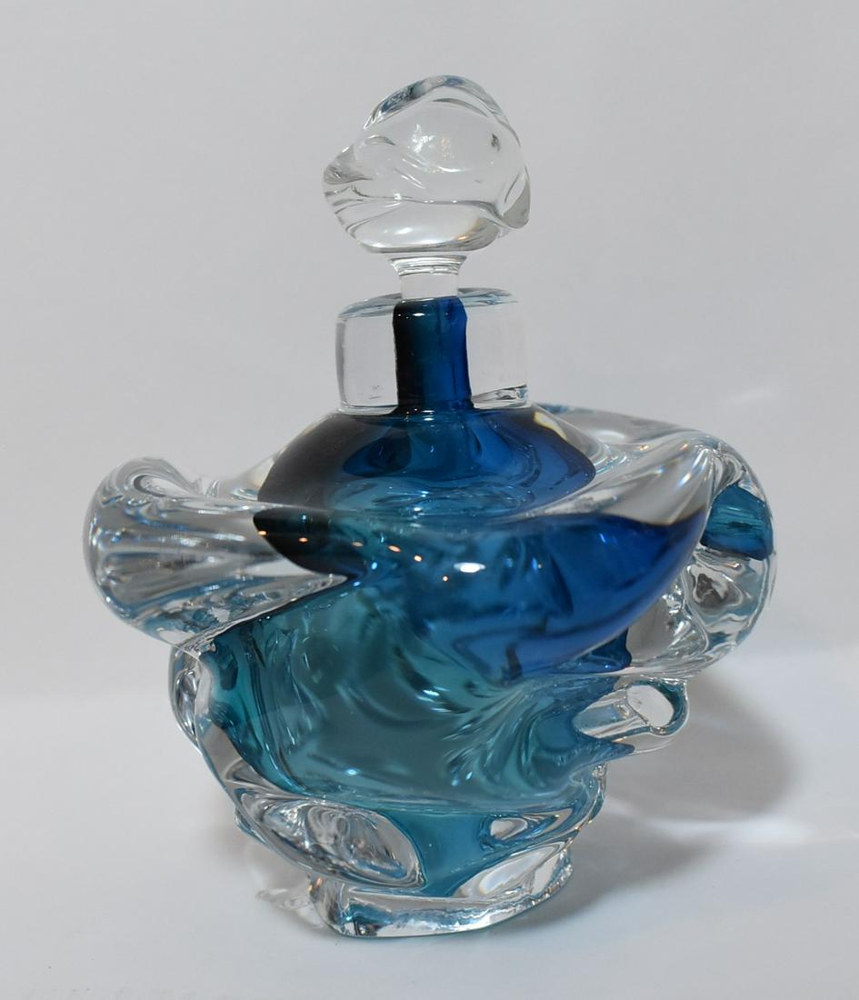 Art Glass Perfume Bottle Sgd. Leon Applebaum: 5' tall. Signed indiscernably. Chip at base. Chip on stopper.