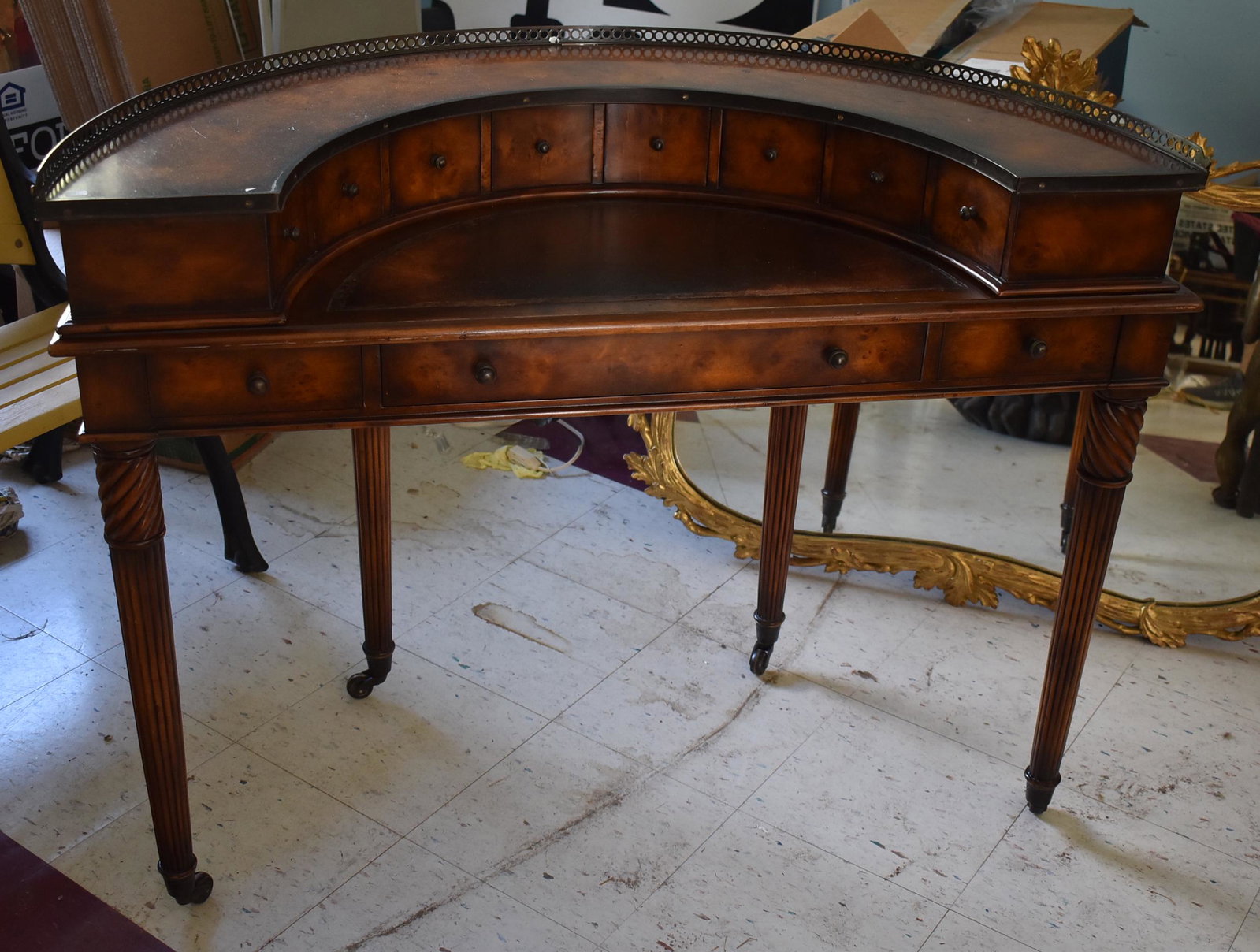 French Demi-Lune Desk: Ormolu Mounted; 37" tall x 46" wide