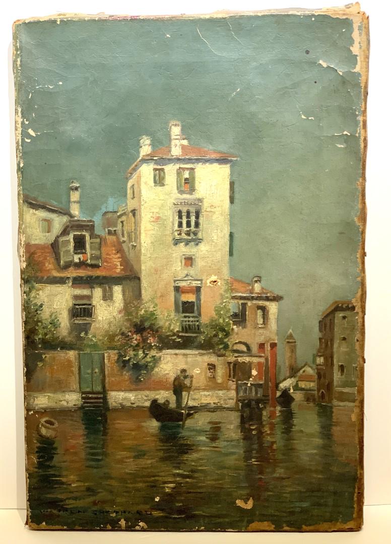 Warren Sheppard(1858-1937)19thC. Oil Venetian Canal: Oil on canvas. A Venetian Canal. Signed lower left. Circa 1888-1893; 18in. X 12in.