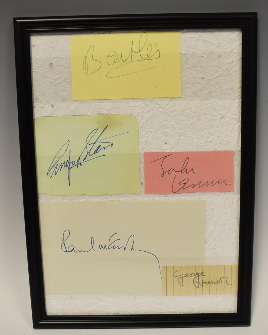 The Beatles Autographs (All 4) From Different Eras: Autographs from different eras. John also wrote the word 'Beatles'. Ringo's signature should be late 60's, Paul 90's and John and George 63 'or 64'
