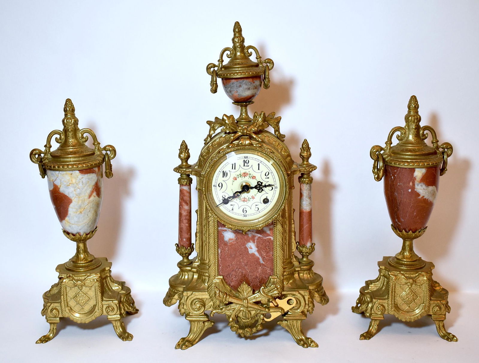 Italian Marble and Brass Ormolu Clock Set (1 of 6)