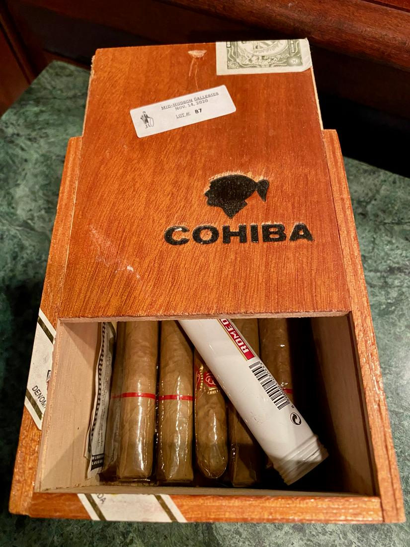 Cohiba Cigar Box: With quality contents. 6 inches deep x 5 inches wide x 3 inches tall