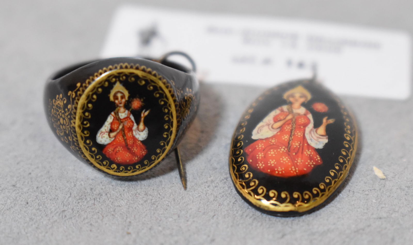 Russian Lacquer Jewelry - Ring & Pendant (1 of 3)
