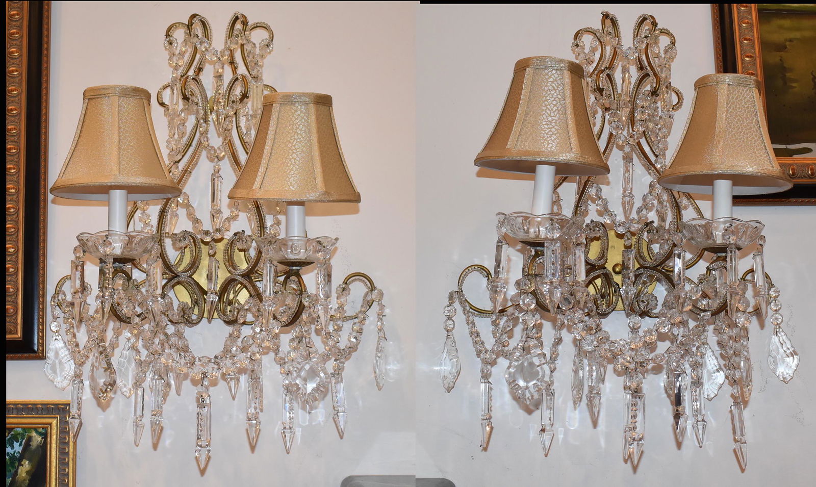 Pr. Wall Sconces Cut Glass Prisms (1 of 3)