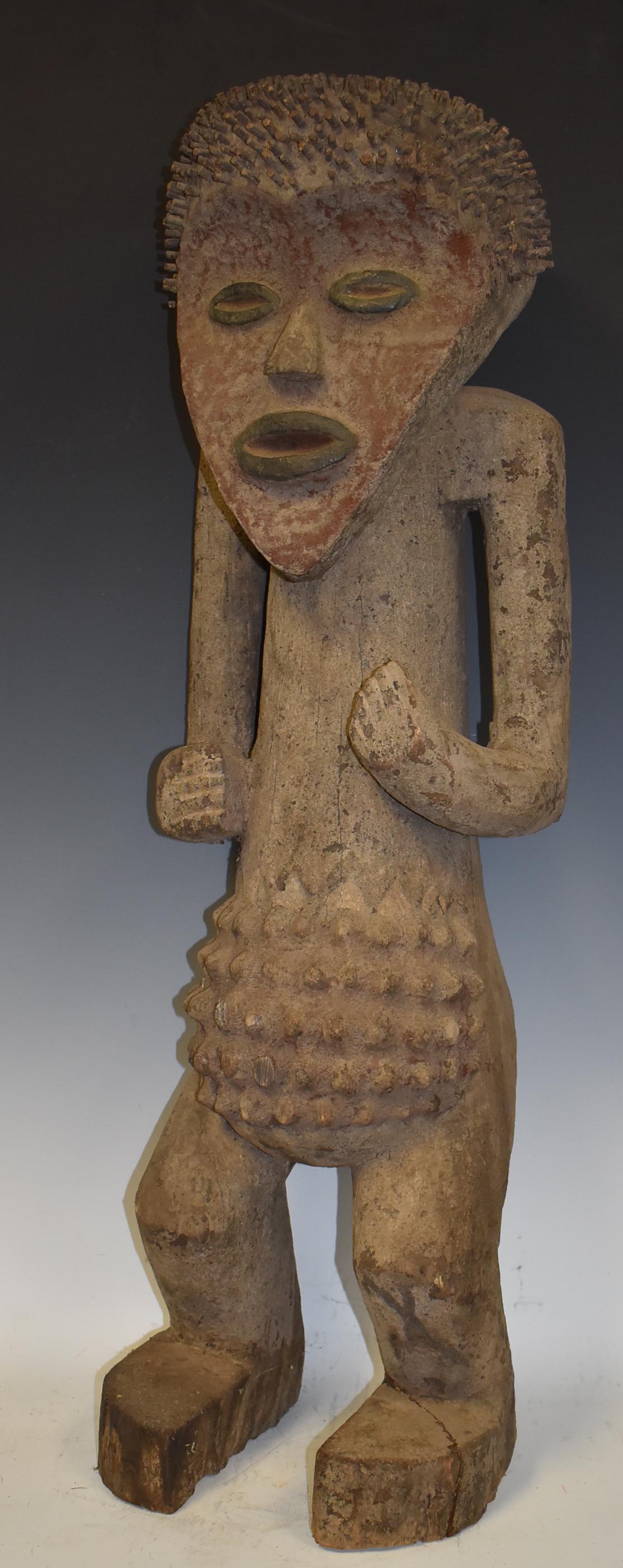 Fine Large Nigerian Figure: Original black and red earth tones. Asexual. . Original old surface possibly 19th C. 43 1/2"H