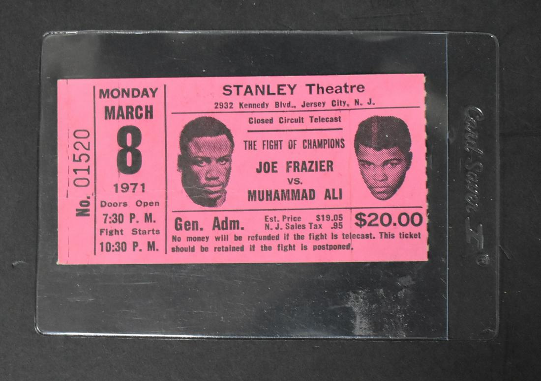 1971 Ali v. Frazier Fight Ticket: Tick Stub for Ali vs. Frazier fight at the Stanley Theatre in Jersey City NJ. Gen Adm. Ticket $20 Ticket NO. 01520