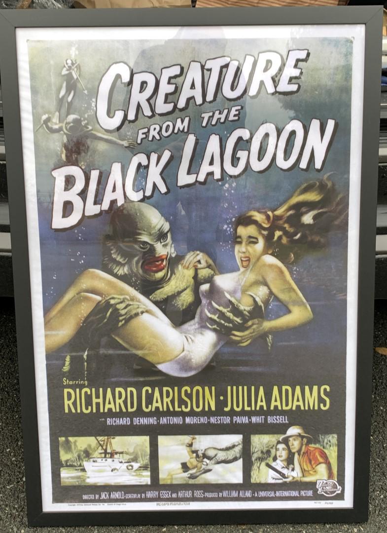 Creature From the Black Lagoon Movie Poster: Framed movie poster. Creature from the Black Lagoon. Later printing; 38in. X 26in.(overall framed size)