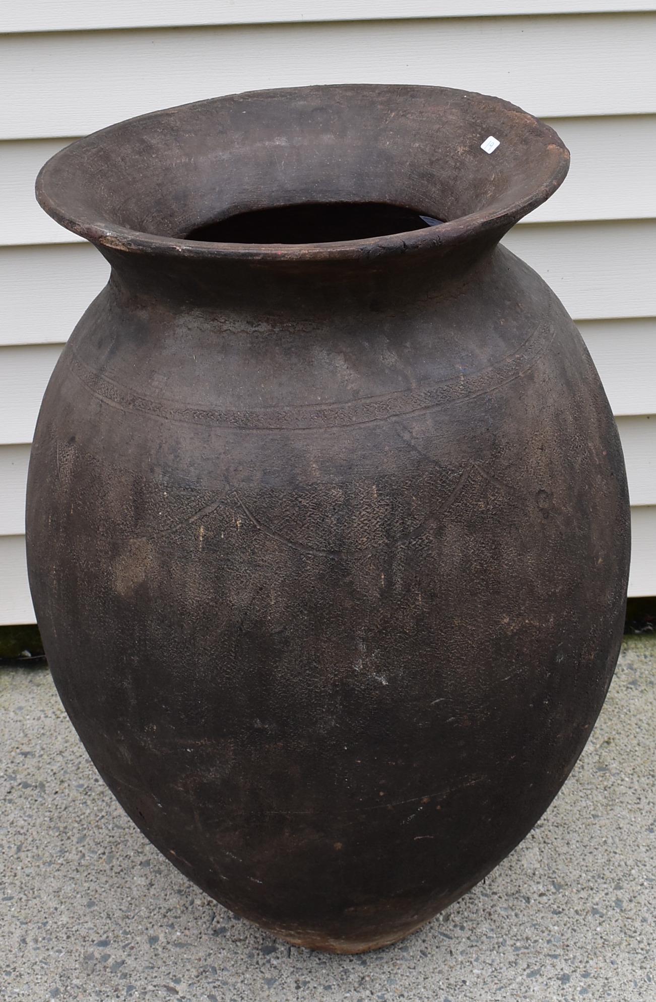 Powerful Early Large Nigerian Beer Pot: On stand. Extreme age. Excellent condition 29"H