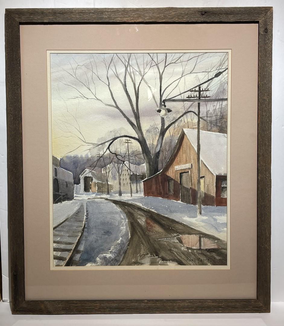 Paul Sample; American Watercolor Along the Tracks: Watercolor on paper. Along the Tracks. Signed lower right; 20.5in. X 16.5in.(image)