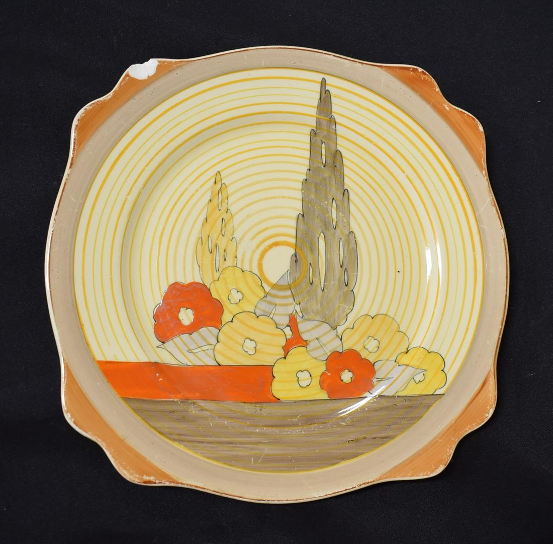 Clarice Cliff Royal Staffordshire Plate: With flake visible in photo.9 inches in diameter.