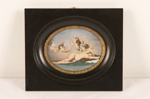19TH C. MINIATURE HAND COLORED PRINT