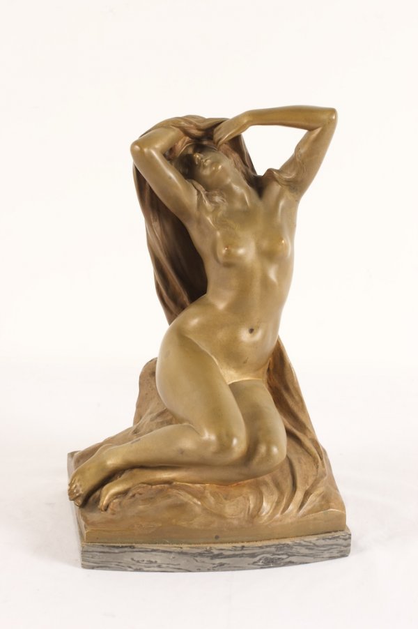 FRANZ SEIFERT; BRONZE OF A NUDE SIGNED: bronze, Cloaked Nude, 12in. H., inscribed, marble base