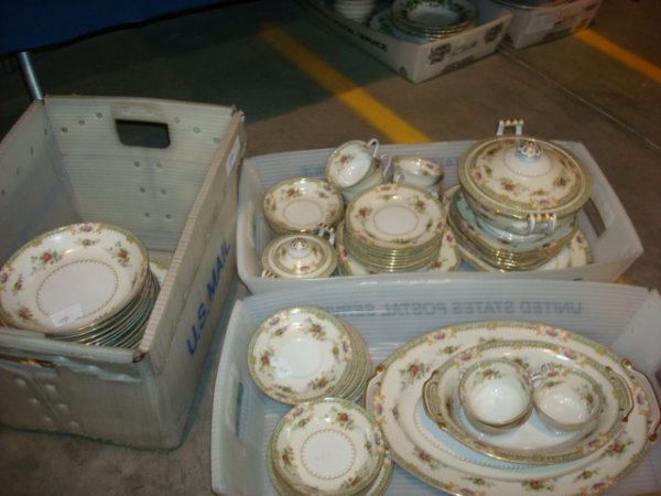 CELEBRATE CHINA SERVICE LINDA PATTERN: Approx. 75 pc. Celebrate Dinner Service in the Linda pattern. This nice quality Japanese dinner service is floral decorated and comprised of two platters, a soup tureen with lid, a sauce tureen with l
