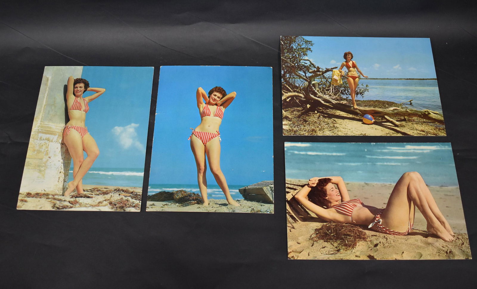 Bunny Yeager Jumbo Postcards (4): No identification of Yeager but one addressed to her in-law with the hand written notation "Guess Who" in the message side. Postmarked North Miami 1954