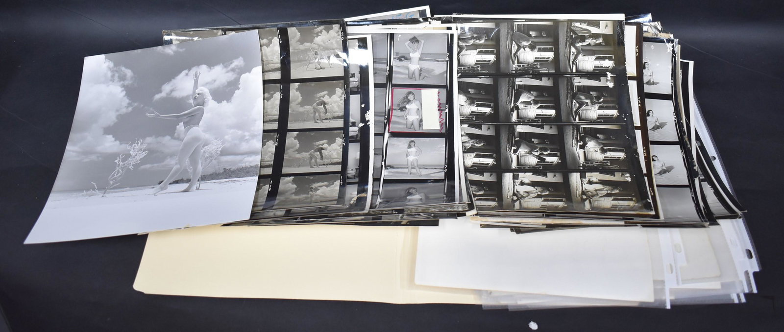 Collector's Massive Lot of Bunny Yeager Contact Sheets: Approximate count. Various models, many of which will be easily identifiable by collectors.Several with Bunny Yeager backstamps. A rare opportunity.