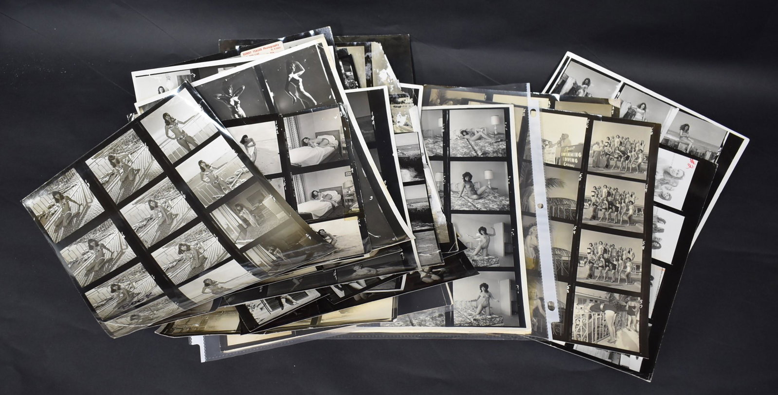 Collector's Massive Lot of Bunny Yeager Contact Sheets: Approximate count. Various models, many of which will be easily identifiable by collectors.Several with Bunny Yeager backstamps. Includes a contact sheet of Mary Robbins; a contact sheet various model